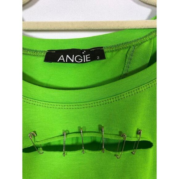 Vintage Y2K Neon Green Cutout Cotton Top Punk Retro Dopamine Size 2 Angie - Picture 4 of 10